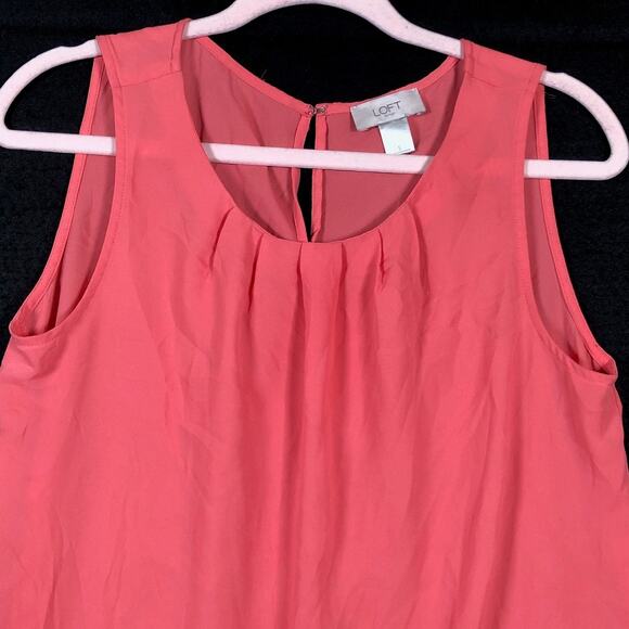 LOFT Outlet Womens Blouse Pink Pleated Crew Neck Sleeveless Small - Picture 2 of 12
